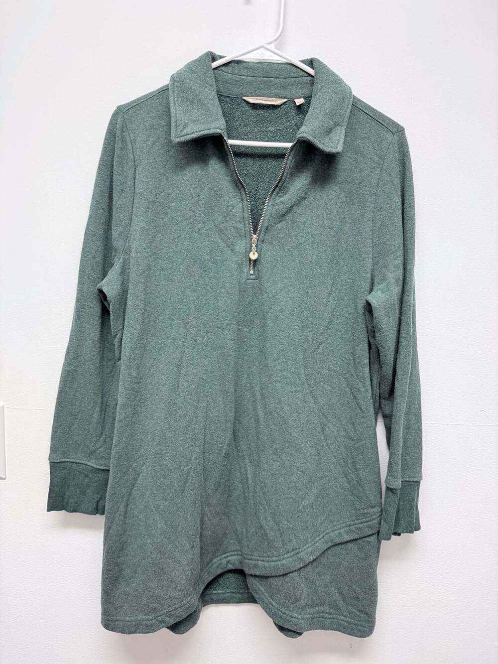 Soft Surroundings Green Quarter-Zip Collared Tunic Sweatshirt Size L
